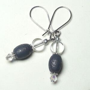 Gray Glass Stainless Steel Semi-hoops Hidden Meaning earrings Laced Up , P  474■